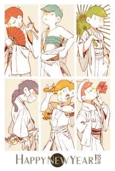 10s 2016 6+boys ;) blonde_hair blue_hair blue_nails bowl_cut brothers cat folding_fan green_hair green_nails hand_fan haori happy_new_year hat highres holding holding_smoking_pipe japanese_clothes katupuraamen kimono kiseru male_focus mask matsuno_choromatsu matsuno_ichimatsu matsuno_jyushimatsu matsuno_karamatsu matsuno_osomatsu matsuno_todomatsu mouth_mask multiple_boys nail_polish new_year off_shoulder oil-paper_umbrella one_eye_closed osomatsu-kun osomatsu-san osomatsu_(series) pink_hair pink_nails porkpie_hat purple_hair purple_nails red_hair red_nails sarashi sextuplets siblings simple_background smile smoking_pipe split_screen spot_color surgical_mask triangle_mouth umbrella yellow_nails