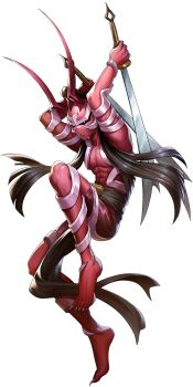 1boy artist_request black_hair colored_skin demon_(megami_tensei) dual_wielding highres holding holding_sword holding_weapon horns official_art persona persona_5 persona_5:_the_phantom_x rakshasa_(megami_tensei) red_horns red_skin shin_megami_tensei solo sword third-party_source transparent_background weapon
