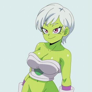 10s 1girl animated animated_gif areola_slip armor bare_shoulders blue_background bouncing_breasts breasts cheelai cleavage closed_eyes colored_nipples colored_skin dragon_ball dragon_ball_super dragon_ball_super_broly female_focus flashing gloves green_nipples green_skin grin groin hip_focus impossible_clothes jiggle large_breasts lewdamone looking_at_viewer navel no_bra out-of-frame_censoring parted_lips pulling purple_eyes resized shiny_skin shirt_tug short_hair simple_background smile solo standing teeth third-party_edit upscaled white_gloves white_hair