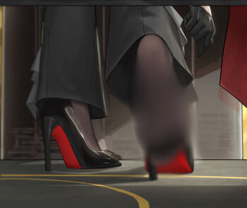 Rule 34 | 1girl, absurdres, black gloves, black pants, black pantyhose, black shoes, blur censor, censored, censored feet, feet, feet only, foot focus, footwear focus, gloves, high heels, highres, indoors, no shoes, paid reward available, pants, pantyhose, removing shoes, sa-baaa, shadow, shoes, soles, solo, standing, standing on one leg, stiletto heels, wuthering waves, zani (wuthering waves)