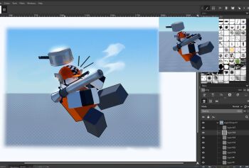 1other art_program_in_frame checkered_print commentary english_commentary floating floating_hat floating_object flxphlx frying_pan full_body hat holding holding_rocket_launcher holding_weapon jacket leg_up notice_lines orange_jacket original reference_inset roblox rocket_launcher screencap solo steam weapon