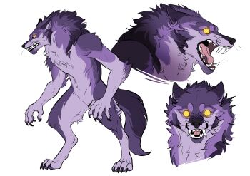 claws commentary full_body highres kinschi kpop_demon_hunters open_mouth rumi_(kpop_demon_hunters) simple_background tail werewolf whiskers white_background yellow_eyes