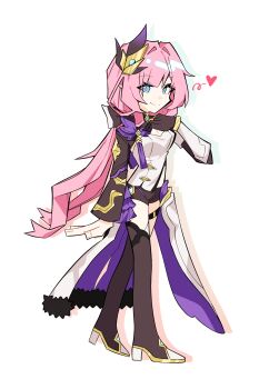 Rule 34 | 1girl, absurdres, black boots, black shrug, blue eyes, boots, breasts, cape, commentary request, corset, elf, elysia (honkai impact), elysia (miss pink elf) (honkai impact), hair ornament, heart, highres, honkai (series), honkai impact 3rd, korean commentary, long hair, mi (27782900), pink hair, pointy ears, shrug (clothing), simple background, smile, solo, very long hair, white background, white corset