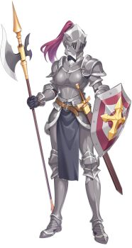Rule 34 | 1girl, armor, artist request, belt, breasts, full armor, full body, game cg, halberd, heavy soldier woman (legend clover), helm, helmet, highres, holding, holding polearm, holding shield, holding weapon, knight, legend clover, official art, polearm, scabbard, sheath, sheathed, shield, solo, transparent background, weapon