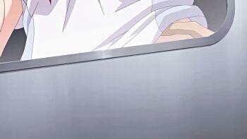 1boy 1girl animated animated_gif anime_screenshot assisted_exposure breast_focus breasts clothes_lift grabbing_another&#039;s_breast groping kamishiro_shouhei large_breasts molestation neckerchief nipples no_bra one_breast_out red_neckerchief school_uniform shirt shirt_lift soshite_watashi_wa_ojisan_ni... train white_shirt