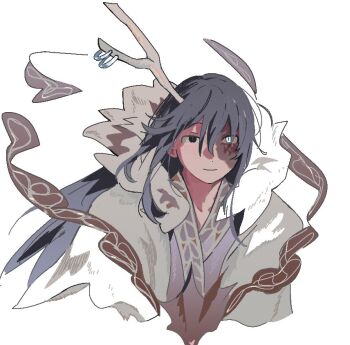 Rule 34 | 1boy, aqua eyes, bakori 555, black eyes, black hair, chinese clothes, closed mouth, coat, commentary, dragon horns, e.g.o (project moon), eastern dragon horns, hagoromo, hanfu, heterochromia, hong lu (project moon), horn ornament, horn ring, horns, limbus company, long hair, portrait, project moon, shawl, single horn, smile, solo, tears of the tarnished blood (e.g.o), very long hair, white coat, white hanfu