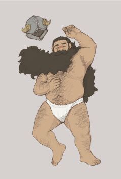 1boy armpits bara beard briefs dungeon_meshi dwarf facial_hair fake_horns from_above full_body hairy helmet highres horned_helmet horns large_pectorals long_beard lying male_focus male_underwear mustache nipples on_back pectorals professor_fluff senshi_(dungeon_meshi) sleeping solo sparse_chest_hair thick_arm_hair thick_leg_hair thick_mustache thick_navel_hair thick_thighs thighs topless_male underwear unworn_headwear unworn_helmet very_long_beard