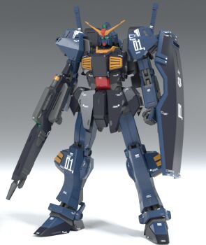 3d beam_rifle commentary_request derivative_work energy_gun gassan_(7nan8ku) gradient_background gundam gundam_mk_ii highres machinery mecha mecha_focus missile_pod mobile_suit no_humans original realistic redesign robot science_fiction shield titans_(gundam) v-fin weapon zeta_gundam