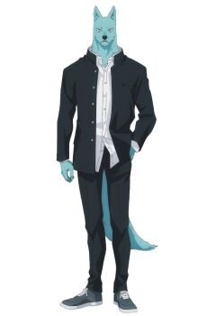 1boy animal animal_ears blue_eyes blue_hair furry furry_male hidaka_tsunagu kimi_to_koete_koi_ni_naru smoking