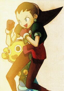 1girl bengus big_hair breasts capcom crotch_plate dress gloves hair_slicked_back hairband highres leotard leotard_under_clothes looking_to_the_side machine marvel marvel_vs._capcom marvel_vs._capcom_2 mega_man_(series) mega_man_legends_(series) official_art open_mouth pantyhose robot servbot_(mega_man) tron_bonne_(mega_man)