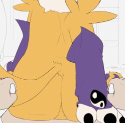 1boy 1girl animal_ears animated anus creedle digimon digimon_(creature) fluffy fox_girl fox_tail from_behind furry furry_female hetero highres interspecies looking_at_viewer looking_back pov renamon sex sex_from_behind sitting tail vaginal video yin_yang