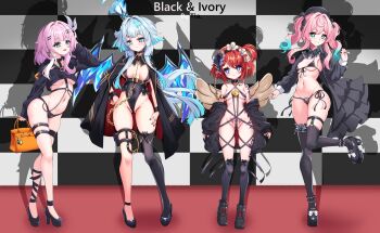 ... 1girl 4girls absurdres alternate_breast_size_(larger) alternate_costume aqua_eyes aqua_hair arm_tattoo artist_name bag belt bikini black_bikini black_boots black_cape black_hairband black_jacket black_leotard black_panties black_shoes black_thighhighs blue_eyes blue_hair boots breasts cape cerydra_(honkai:_star_rail) character_name commentary cross-shaped_pupils crown cyrene_(aedes_elysiae)_(honkai:_star_rail) cyrene_(honkai:_star_rail) english_commentary english_text flower gluteal_fold grey_background hair_flower hair_ornament hairband handbag heart heart-shaped_lock high_heels highres holding holding_bag honkai:_star_rail honkai_(series) hood hooded_jacket hyacine_(honkai:_star_rail) jacket large_breasts leg_tattoo leotard long_hair medium_hair multicolored_hair multiple_girls navel panties parted_lips pink_hair pubic_tattoo red_hair shoes short_hair single_thighhigh small_breasts smile solo spoken_ellipsis spoken_heart stomach swimsuit symbol-shaped_pupils tattoo thigh_belt thigh_strap thighhighs thighs tia_(4017342) tribbie_(honkai:_star_rail) two-tone_hair underboob underwear very_long_hair video_call white_hair wings zoom_layer
