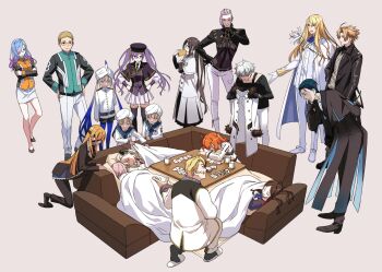 Rule 34 | 6+boys, 6+girls, ahoge, akuta hinako, arm behind back, ascot, atlas academy uniform, belt, belt buckle, black belt, black bow, black coat, black gloves, black hair, black jacket, black pants, black shirt, black shoes, black shorts, black shrug, black slippers, black socks, blanket, blonde hair, blue ascot, blue bow, blue bowtie, blue hair, blue pantyhose, blue sailor collar, book, boots, bow, bowtie, braid, brown background, brown hair, brown shirt, brown shoes, buckle, cape, capelet, captain nemo (fate), captain nemo (first ascension) (fate), card, cerejeira elron, chaldea logo, chaldea uniform, closed eyes, closed mouth, clothing cutout, coat, collared shirt, commentary request, covering with blanket, crossed arms, crypters (fate/grand order), cup, daybit sem void, decoponmagi, drink, eyepatch, facial hair, fate/grand order, fate (series), feathers, formal clothes, fujimaru ritsuka (female), fur-trimmed jacket, fur trim, glasses, glove cutout, gloves, gold trim, goredolf musik, gradient hair, green jacket, grey hair, grey sweater, hair between eyes, hair bow, hair over one eye, hair slicked back, hand on own chin, hand on own hip, hand up, hands on own hips, hat feather, highres, holding, holding blanket, holding book, holding hands, holding jacket, holding smoking pipe, holding unworn clothes, jacket, jingle abel meuniere, kadoc zemlupus, kirschtaria wodime, kotatsu, leaning forward, leonardo da vinci (fate), leonardo da vinci (fate/grand order), leonardo da vinci (rider) (fate), leonardo da vinci (rider) (first ascension) (fate), long hair, long sleeves, looking at another, lying, marine nemo (fate), mash kyrielight, mash kyrielight (chaldea uniform), medium hair, multicolored hair, multicolored jacket, multiple boys, multiple girls, mustache, necktie, nemo (fate), novum chaldea, olga marie animusphere, olga marie animusphere (unbeast), on back, on one knee, on side, one eye closed, one side up, open clothes, open coat, ophelia phamrsolone, orange hair, orange jacket, pants, pantyhose, parted bangs, parted lips, playing card, pleated skirt, puff and slash sleeves, puff of air, puffy long sleeves, puffy sleeves, purple capelet, purple eyes, purple hair, purple thighhighs, purple vest, red necktie, sailor collar, saucer, scandinavia peperoncino, sherlock holmes (fate), shirt, shoes, short hair, shorts, shrug (clothing), side cape, simple background, sion eltnam (type-moon), sion eltnam sokaris, sitting, skirt, sleeping, slippers, smile, smoking pipe, socks, squatting, standing, striped clothes, striped sweater, suit, sweater, table, thighhighs, turban, twintails, two-tone jacket, under kotatsu, under table, undercut, unworn jacket, vest, white boots, white cape, white coat, white feathers, white gloves, white hair, white jacket, white pants, white shirt, white shoes, white skirt, white slippers, white suit, white turban, yu mei-ren (fate), yunomi