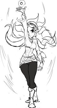 arms_up braid hair_ornament hairclip highres leggings long_hair looking_at_viewer magic nintendo one_eye_covered pointy_ears princess_zelda sketch teevo the_legend_of_zelda the_legend_of_zelda:_breath_of_the_wild