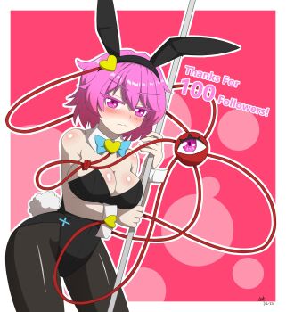 absurdres black_hairband breasts daikoko hair_ornament hairband heart heart_hair_ornament highres komeiji_satori pink_eyes pink_hair rabbit_hair_ornament rabbit_tail split_mouth tail third_eye touhou