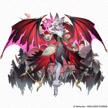 1girl absurdres alternate_form animal_ears artist_request aura bat_ears bat_girl bat_wings black_dress breasts choker claws closed_mouth commentary dark_aura dark_persona dress english_commentary fangs fire_emblem fire_emblem_heroes fire_emblem_shadows fur_trim halo halo_behind_head headpiece highres looking_at_viewer monsterification neck_fur nintendo official_art purple_eyes red_choker solo veronica_(fire_emblem) veronica_(reticent_one)_(fire_emblem) white_hair wings