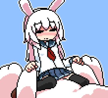 1girl animated animated_gif balloon_womb bestiality black_thighhighs blue_eyes blue_skirt blush covered_penetration cowgirl_position cross-section cum cum_in_pussy cum_overflow cumdrip ejaculation girl_on_top heart hetero internal_cumshot loli long_hair long_sleeves lowres multiple_ejaculations no_panties orgasm original pixel_art pleated_skirt qswan rabbit rabbit_ears rabbit_girl red_ribbon ribbon sailor_collar school_uniform serafuku sex shirt skirt smile straddling thighhighs uterus white_hair white_shirt zettai_ryouiki