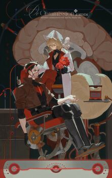 1boy 1girl bat_signal batman_(series) batman_symbol black_bodysuit black_gloves black_hair blue_eyes bodysuit brown_jacket dc_comics gloves grey_bodysuit highres jacket jason_todd multicolored_bodysuit multicolored_hair muscular muscular_male oc_x_canon open_clothes original pants red_hood_(dc) red_hood_and_the_outlaws rfnyn17381 short_hair superhero_costume taut_bodysuit two-tone_bodysuit