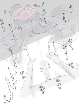 arms_up blue_archive blush ear_blush halo hands_on_another's_waist hickey hoshino_(blue_archive) ikafriiiii lying on_stomach pov pov_crotch pov_hands sensei_(blue_archive) sex sex_from_behind sketch torso_grab trembling vaginal