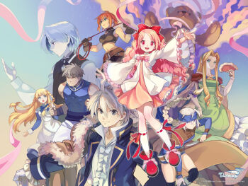 ahoge anais_del_caril apron artist_request bad_source bare_shoulders belt bike_shorts black_cross_tie black_gloves black_shirt black_shorts black_vest blonde_hair blue_bodysuit blue_boots blue_bow blue_dress blue_eyes blue_hair blue_headband blue_jacket blue_shirt blue_socks blunt_bangs blush bodysuit boots bow braid breasts brown_belt brown_coat cape center_frills choker clenched_hand cloe_da_pontina closed_eyes closed_mouth cloud coat coat_bow coat_on_shoulders colorful colorful_background combat_knife covered_pectorals crop_top cropped_shirt cross-laced_clothes cross-laced_top cross_tie crossed_belts detached_sleeves dress drill_hair drill_sidelocks earrings footwear_ribbon frilled_dress frilled_sleeves frills full_body fur-trimmed_coat fur_trim gloves green_dress green_eyes green_hairband grey_eyes grey_hair hair_between_eyes hair_bow hair_intakes hair_tie hairband hand_fan hand_on_own_hip headband high_collar highres holding holding_fan holding_whip jacket jewelry joshua_von_arnim knee_blush kneehighs knees_together_feet_apart knife lace-trimmed_petticoat lace-up_boots lanziee_rozen_kranz lapels lips lipstick long_dress long_hair long_sidelocks long_sleeves looking_at_another looking_at_viewer low-braided_long_hair low-tied_long_hair makeup medium_breasts midriff mila_nebraska muscular muscular_male narrow_waist navel nayatrei necklace nexon nose notched_lapels official_art official_wallpaper open_hands open_mouth pale_skin pants parted_bangs pectorals petticoat pink_bow pink_dress pink_eyes pink_ribbon popped_collar purple_bow purple_hair red_bow red_cape red_eyes red_lips red_shoes ribbon ribbon-trimmed_socks ribbon_trim second-party_source shirt shoes short_dress shorts sidelocks single_braid skull_earrings skull_necklace sleeve_cuffs sleeveless sleeveless_dress sleeveless_shirt smile socks star_(sky) strapless strapless_dress studded_belt stuffed_animal stuffed_toy swept_bangs tales_weaver teddy_bear teeth tichiel_juspian turtleneck turtleneck_shirt twin_braids upper_body upper_teeth_only very_long_hair very_long_sidelocks vest waistcoat wavy_hair weapon whip white_apron white_choker white_coat white_gloves white_hair white_pants white_shirt white_sleeves wide_sleeves
