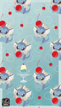 Rule 34 | animal focus, blue fur, cetacean tail, character name, cherry, cup, drinking glass, fins, fish tail, food, forked tail, fruit, gen 1 pokemon, head fins, highres, ice cream, ice cream float, meme (sleepsheep), nintendo, no humans, pokemon, pokemon (creature), pokemon focus, tail, vaporeon