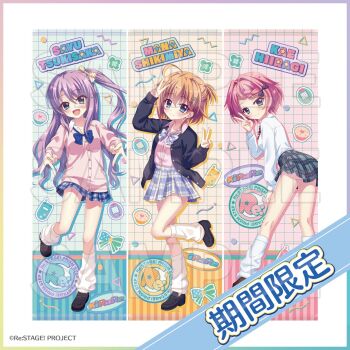 Rule 34 | 3girls, :d, ahoge, aqua eyes, ass, black bow, black cardigan, black shoes, blue bow, blue bowtie, blue eyes, blue skirt, blush, bow, bowtie, braid, breasts, brown shoes, buttons, cardigan, character name, closed mouth, copyright name, copyright notice, cupcake, diagonal-striped bow, double gyaru v, double v, food, from behind, full body, green bow, grey skirt, group name, gyaru, gyaru v, hair bow, hair intakes, hair ornament, hairclip, hand on own thigh, heart, high heels, highres, hiiragi kae, izumi tsubasu, kneepits, leaning forward, long hair, long sleeves, looking back, loose socks, medium breasts, miniskirt, multiple girls, official art, one side up, open cardigan, open clothes, open mouth, orange hair, outstretched arms, pink cardigan, pink hair, pink shirt, plaid bow, plaid clothes, plaid skirt, polka dot, polka dot bow, purple bow, purple hair, purple skirt, re:stage!, red bow, red bowtie, sample watermark, school uniform, second-party source, shikimiya mana, shirt, shoes, short hair, side ponytail, single braid, skirt, smile, socks, standing, standing on one leg, star (symbol), star ornament, striped bow, tamagotchi, tamagotchi (virtual pet), translated, tsukisaka sayu, two-tone bow, v, virtual pet (toy), watermark, white bow, white shirt, white socks