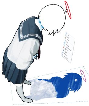Rule 34 | 1girl, ahoge, angel, blue sailor collar, blue skirt, blue sky, chewchewer, cloud, cloudy sky, colored skin, commentary, detached ahoge, different shadow, english commentary, from above, halo, highres, looking down, microsoft paint (medium), microsoft paint (software), moon, neckerchief, nyan (chewchewer), original, red halo, red neckerchief, sailor collar, school uniform, shadow, short hair, simple background, skirt, sky, socks, solo, white background, white hair, white skin, white socks, window (computing)