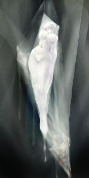 Rule 34 | 1girl, ahoge, ara haan, ara han, barefoot, bouncing breasts, braid, braided bun, breasts, cleft of venus, closed mouth, colored eyelashes, colored nipples, colored sclera, colored skin, colored tongue, completely nude, elsword, floating, floating object, floating weapon, full body, grey hair, grey nipples, grey sclera, grey skin, grey tongue, groin, hair bun, highres, immobilization, large variant set, navel, ningyoushi, no irises, no pupils, nude, petrification, polearm, pupiless eyes, pussy, restrained, silk, single hair bun, solid eyes, solo, spear, spider web, statue, transformation, underboob, variant set, weapon