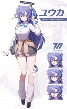 1girl absurdres animal_ear_fluff animal_ears black_halo black_skirt blue_archive cat_ears cat_girl cat_tail full_body halo highres mechanical_halo pleated_skirt purple_hair skirt solo tail taiyaki12 yuuka_(blue_archive)