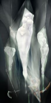 Rule 34 | 3girls, ahoge, amazon (dragon's crown), ara haan, ara han, arms behind back, ass, barefoot, bent over, black feathers, bouncing breasts, bow, braid, braided bun, breasts, cleft of venus, colored eyelashes, colored nipples, colored sclera, colored skin, colored tongue, completely nude, crossover, dragon's crown, elf (dragon's crown), elsword, feather hair ornament, feathers, floating, floating object, floating weapon, full body, grey hair, grey nipples, grey sclera, grey skin, grey tongue, groin, hair bun, hair ornament, highres, immobilization, large variant set, legs together, multiple girls, navel, ningyoushi, no irises, no pupils, nude, petrification, polearm, pupiless eyes, pussy, raised eyebrows, restrained, sidelocks, silk, single hair bun, small breasts, solid eyes, spear, spider web, statue, transformation, underboob, variant set, weapon