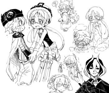 bathing bathing_together bdsm bondage bound helmet lineart made_in_abyss marulk mechanical_arms nanachi_(made_in_abyss) nude ozen reg_(made_in_abyss) riko_(made_in_abyss) sketch whistle whistle_around_neck