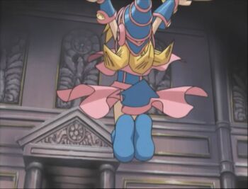 anime_screenshot arm_warmers arms_up blonde_hair dark_magician_girl floating hat highres non-web_source sleeveless stretching witch_hat yu-gi-oh!