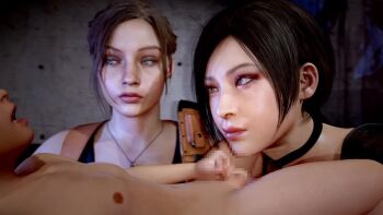 1boy 2girls 3d ada_wong age_difference animated black_choker black_hair blue_eyes brown_eyes brown_hair capcom censored choker claire_redfield close-up eyelashes eyeshadow ffm_threesome from_side group_sex hetero jewelry long_hair looking_at_another looking_to_the_side looping_animation makeup male_masturbation masturbation mosaic_censoring multiple_girls necklace onee-shota penis penis_close_to_face ponytail portrait red_eyeshadow resident_evil resident_evil_2 serious short_hair shota small_penis sound tagme threesome video yellowbea