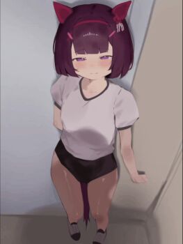 1girl animal_ears animated animated_gif blush ear_covers hair_ornament highres horse_ears horse_girl iannahchandesu looking_at_viewer nishino_flower_(umamusume) non-web_source smile source_request tracen_training_uniform umamusume x_hair_ornament