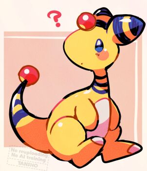 ? ampharos blush commentary_request forehead_jewel full_body gen_2_pokemon nintendo no_humans pokemon pokemon_(creature) pokemon_focus sitting solo tail tansho