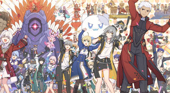 6+boys 6+girls absurdres archer_(fate) archer_(honkai:_star_rail)_(fate) argenti_(honkai:_star_rail) arms_up artoria_pendragon_(fate) aventurine_(honkai:_star_rail) baseball_bat black_coat black_gloves black_pantyhose black_skirt blade_(honkai:_star_rail) blonde_hair blue_dress blue_hair boothill_(honkai:_star_rail) boss_stone_(honkai:_star_rail) bubbles_(honkai:_star_rail) caelus_(honkai:_star_rail) carnival_phantasm character_request chimera_(honkai:_star_rail) cipher_(honkai:_star_rail) cipher_(honkai:_star_rail)_(cosplay) clara_(honkai:_star_rail) clockie_(honkai:_star_rail) closed_mouth coat cosplay crossover cu_chulainn_(fate) cu_chulainn_(honkai:_star_rail)_(fate) cu_chulainn_(lancer)_(fate) dan_heng_(honkai:_star_rail) dan_heng_(hunt)_(honkai:_star_rail) dancing dr._ratio_(honkai:_star_rail) dress emiya_kiritsugu emiya_shirou fate/stay_night fate/unlimited_blade_works fate_(series) firefly_(honkai:_star_rail) firefly_(spring_missive)_(honkai:_star_rail) fujimura_taiga gallagher_(honkai:_star_rail) gilgamesh_(fate) gloves grey_hair hanu_(honkai:_star_rail) heracles_(fate) highres himeko_(honkai:_star_rail) holding holding_baseball_bat honkai:_star_rail honkai_(series) illyasviel_von_einzbern jiaoqiu_(honkai:_star_rail) jingliu_(honkai:_star_rail) kotomine_kirei kuzuki_souichirou little_ica_(honkai:_star_rail) long_sleeves looking_at_viewer lordly_trashcan_(honkai:_star_rail) march_7th_(honkai:_star_rail) march_7th_(preservation)_(honkai:_star_rail) matou_sakura matou_shinji medea_(caster)_(fate) medea_(fate) medusa_(fate) medusa_(rider)_(fate) mem_(honkai:_star_rail) miki_shin&#039;ichirou misha_(honkai:_star_rail) moze_(honkai:_star_rail) multiple_boys multiple_girls mydei_(honkai:_star_rail) neco-arc neco_spirit numby_(honkai:_star_rail) open_clothes open_coat open_mouth pantyhose parody peppy_(honkai:_star_rail) phainon_(honkai:_star_rail) pink_hair pom-pom_(honkai:_star_rail) qingque_(honkai:_star_rail) rappa_(honkai:_star_rail) robin_(honkai:_star_rail) saber_(fate) saber_(honkai:_star_rail)_(fate) sampo_koski sasaki_kojirou_(fate) shirt skirt smile sparkle_(honkai:_star_rail) sparkle_(school_uniform)_(honkai:_star_rail) stelle_(honkai:_star_rail) svarog_(honkai:_star_rail) thigh_strap tohsaka_rin topaz_(honkai:_star_rail) trailblazer_(honkai:_star_rail) trailblazer_(trash_cake)_(honkai:_star_rail) tribbie_(honkai:_star_rail) trotter_(honkai:_star_rail) voice_actor_connection welt_yang white_gloves white_shirt wubbaboo_(honkai:_star_rail) yellow_eyes yumegiwa_(skgl_thx)