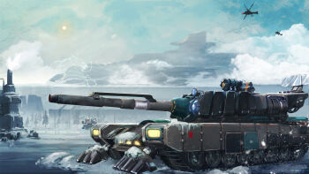 absurdres aircraft alaska army building cannon caterpillar_tracks cloud command_&amp;_conquer command_&amp;_conquer:_red_alert command_&amp;_conquer:_red_alert_2 electricity fortress helicopter highres ice mastodon_tank mental_omega_(mod) military military_vehicle motor_vehicle mys_sk official_art official_wallpaper outdoors paradox_engine pine_tree platform realistic snow sun sunlight tank tank_turret tree vehicle_focus