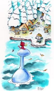 6+boys adjusting_eyewear akahanadragon binoculars blonde_hair bow bowtie brown_hair bubble_monkey chewing_gum formal_clothes full_body glasses helmet jeff_andonuts lake leaf monkey mother_(series) mother_2 multiple_boys nintendo open_mouth partially_submerged school_uniform snow suit tent tessie-watching_club tessie_(mother_2) tony_(mother_2) tree water