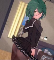 1boy 1girl 3d animated antenna_hair arthropod_girl ass bed bikini black_bikini black_pantyhose black_sailor_collar black_serafuku black_skirt bottomless bouncing_breasts breasts cellphone clothed_female_nude_male clothes_lift curtains day doll faceless faceless_male flashlight from_behind glasses green_eyes green_hair hat hetero hip_focus holding holding_phone indoors koikatsu_(medium) large_penis looking_at_viewer lorraine_pucci night nipples nude pantyhose penis phone pleated_skirt sailor_collar school_uniform serafuku sex sex_from_behind short_hair shoulder_blades sidelocks skirt skirt_lift small_breasts smartphone standing standing_sex string_bikini swimsuit tongue tongue_out touhou uncensored video visor_cap wide_hips window wriggle_nightbug