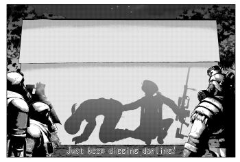 1boy 1girl 4boys absurdres all_fours anal anal_fisting austin_powers beret body_armor bolt_action cheyanne_(girls'_frontline_2) cheytac_m200 commander_(girls'_frontline) english_text fisting gas_mask girls'_frontline girls'_frontline_2:_exilium greyscale gun hashtag-only_commentary hat hetero highres looking_at_another m200_(girls'_frontline) mask meimushi monochrome multiple_boys parody rifle scene_reference sniper_rifle tent varjagers_(girls'_frontline_2) weapon