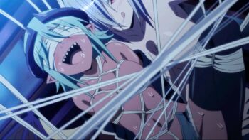 10s 2girls animated animated_gif arachne arthropod_girl bdsm black_legwear blindfold blush bondage bound breasts closed_eyes cutoffs dark-skinned_female dark_skin fangs insect_girl large_breasts lilith_(monster_musume) monster_girl monster_musume_no_iru_nichijou multiple_girls navel no_nipples open_mouth pointy_ears rachnera_arachnera saliva sharp_teeth shibari short_hair shorts silk smile spider_girl spider_web sweat taur teeth thighhighs tongue tongue_out topless_female yuri