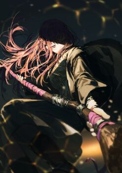 1girl black_coat black_robe coat commentary_request fern_(sousou_no_frieren) hair_over_mouth highres long_hair long_sleeves mmi_ryu purple_eyes purple_hair purple_pupils robe solo sousou_no_frieren