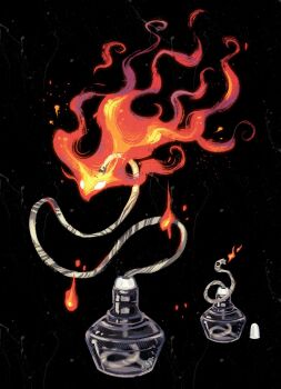 bairizuomeng black_background commentary english_commentary fire fuse highres jar lit_fuse no_humans object_focus original