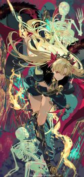 1girl absurdres blonde_hair breasts cleavage earrings ereshkigal_(fate) fate/grand_order fate_(series) highres jewelry long_hair medium_breasts red_eyes red_ribbon ribbon solo tiara two_side_up very_long_hair z3zz4