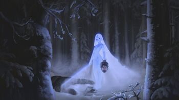 1boy 1girl a_song_of_ice_and_fire absurdres blue_skin breasts colored_skin corpse decapitation forest full_body highres holding holding_detached_head holding_sword holding_weapon long_hair looking_at_viewer nature night nipples severed_head small_breasts snow sword very_long_hair wass_nonnam weapon white_hair white_walker_(a_song_of_ice_and_fire)