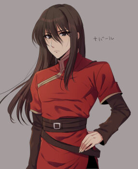 Rule 34 | 1boy, awayuki ramika, black hair, commentary request, fire emblem, fire emblem: mystery of the emblem, hair between eyes, hand on own hip, long hair, looking at viewer, male focus, navarre (fire emblem), nintendo, red tunic, solo, tunic, upper body