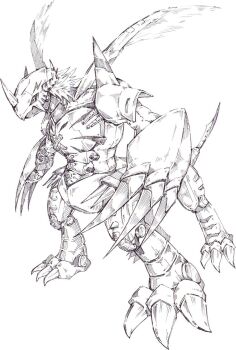 Rule 34 | armor, beta digimon, digimon, digimon (creature), fusion, metalgarurumon, omegamon, sketch, spikes, tatsuki iozq, wargreymon
