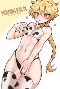 animal_print cow_print cow_print_thighhighs highres non-web_source print_thighhighs thighhighs trap underwear