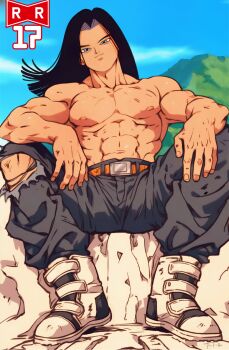 absurdres android android_17 dragon_ball dragon_ball_super dragonball_z highres king lapis sitting_on_throne the-fellow