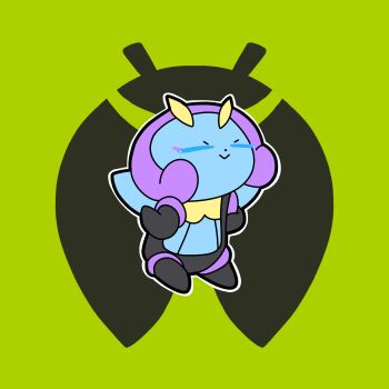 antennae closed_eyes dailydoofypokemon full_body gen_3_pokemon green_background highres illumise insect_wings logo logo_background nintendo no_humans pokemon pokemon_(creature) solo wings